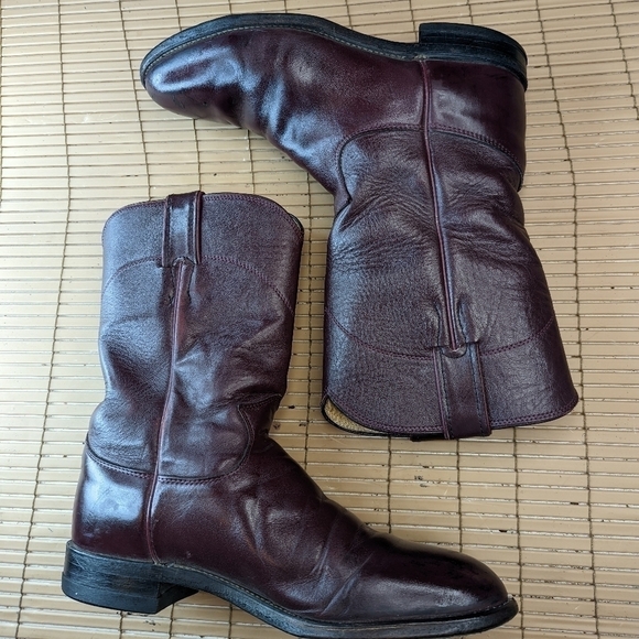 Justin Boots Style 3037  Burgundy Wine Leather  Roper Cowboy Boots Made In USA M